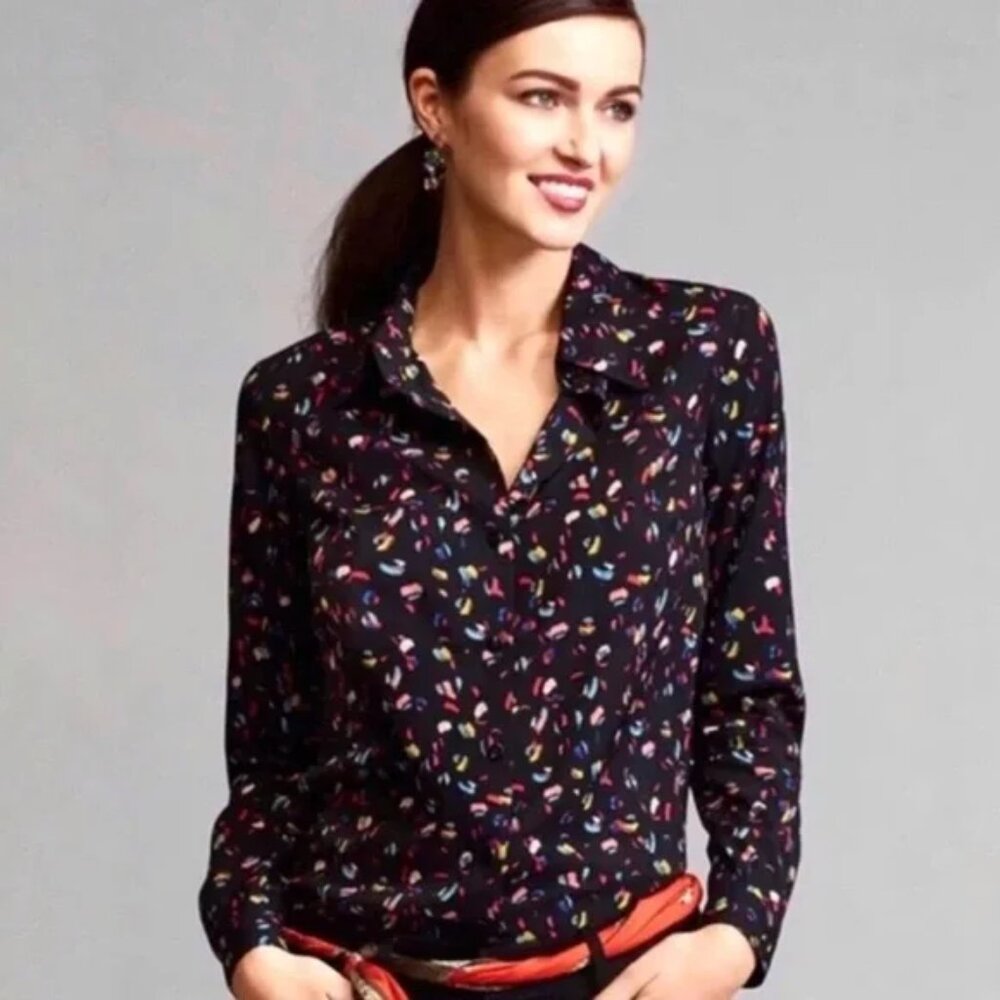 CAbi Ferris Button Front Shirt Confetti Print Black Style 3423